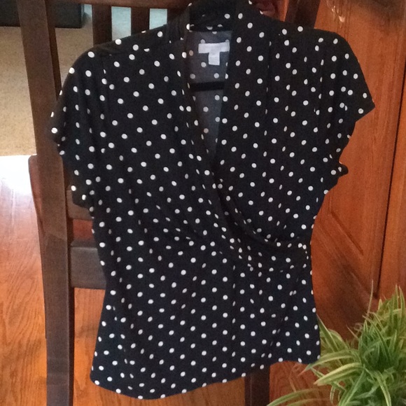Blk/Wht polka Dot Charter Club MP Polyester top - Picture 1 of 8